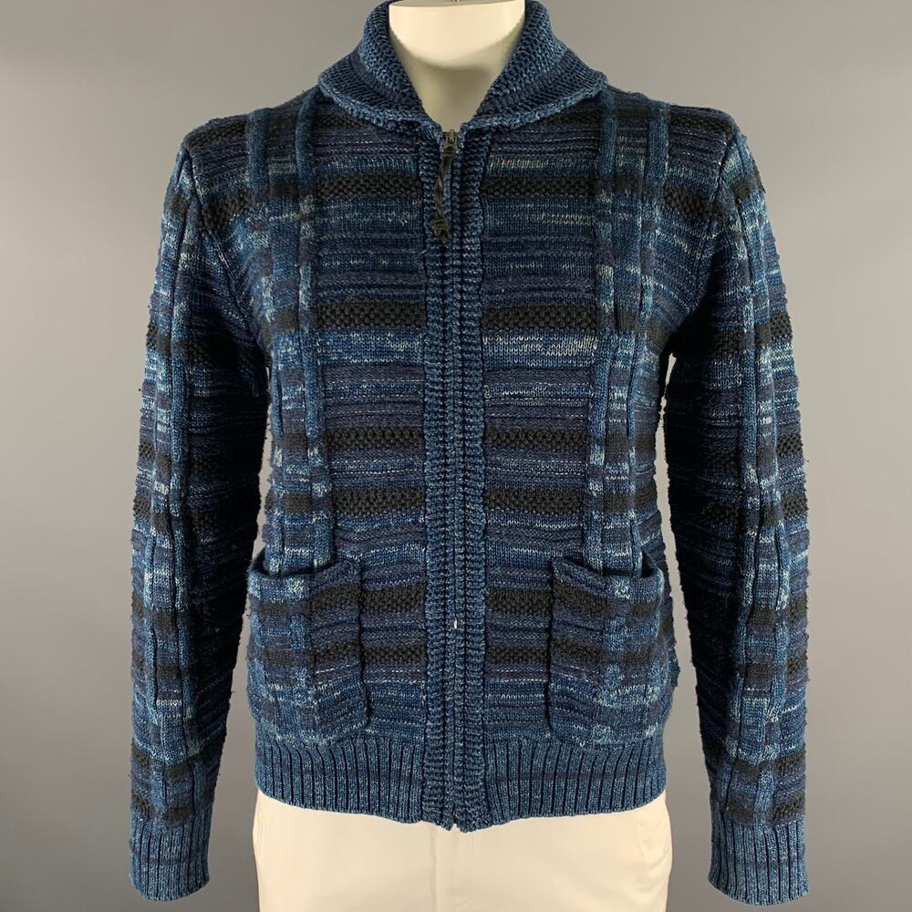 RRL by RALPH LAUREN Size L Navy Indigo Cable Knit Cotton Linen Wool Sweater